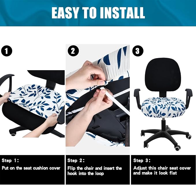 Smiry Stretch Printed Office Computer Desk Chair Seat Covers | Stretch Fit, Soft Fabric Universal Rotating Chair Cover, Washable Removable, Anti-Dust Seat Cushion Protector - Image 7