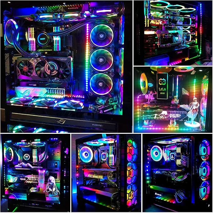 Magnetic NEON Addressable RGB PC LED Strip, 4x13.7inch Flexible Diffused Silicon ARGB Strip for 5V 3-pin LED Header, Compatible with ASUS Aura SYNC, Gigabyte ARGB Fusion (4 Strips) - Image 6