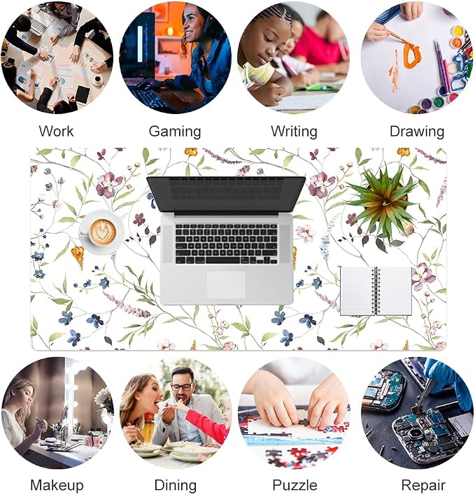 QiyI PU Leather Large Mouse Pad, 31.5" x 15.7", Watercolor Flowers | Desk Décor Accessories, Extended Size, Waterproof & Easy to Clean, Smooth Surface, Non Slip Desk Organization - Image 7