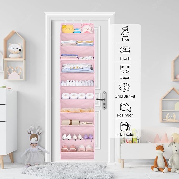SLEEPING LAMB Over The Door Shoe Organizer for Closet with Large Deep Pockets, Narrow Shoe Rack for Door Hanging Boots Storage, Pink - Image 7