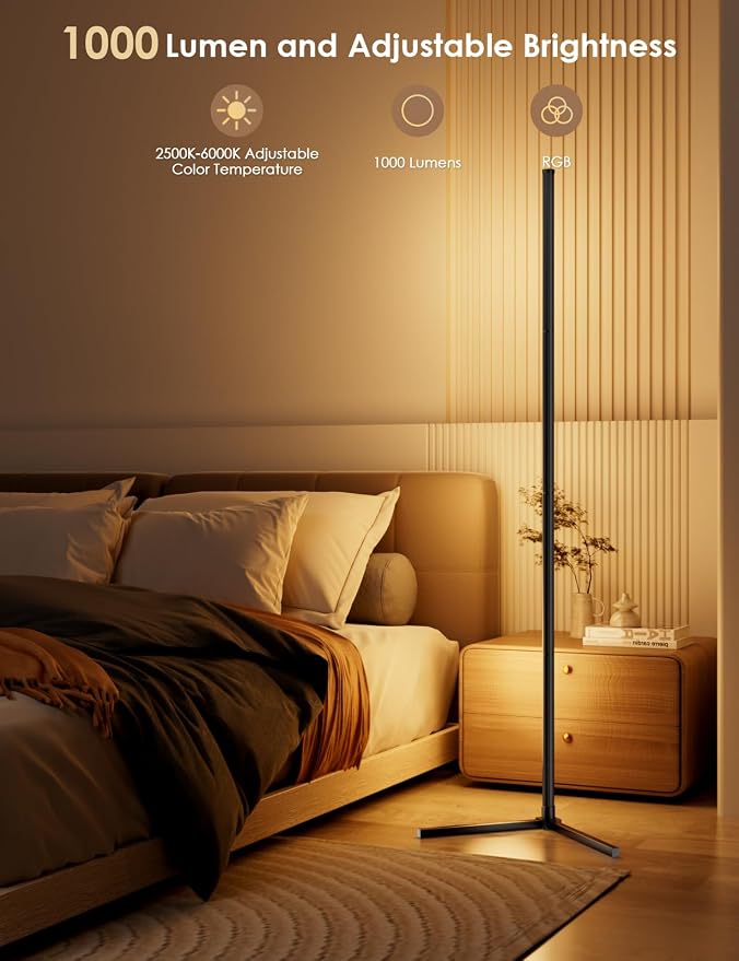 RGB Corner Floor Lamp, 64.5" RGB Color Changing Led Floor Lamp for Living Room APP and Remote Modern Light Bar with Music Sync and 16 Million Colors Dimmable Ambient Lighting for Bedroom - Image 6