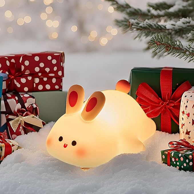 Cute Rabbit Night Light,Squishy Animal Nightlamp,Rechargerable Dimmable Nursery Bunny Lamp Soft Silicone Table Bedroom Lamp Portable Adjustable Lighting Bedroom Bedside Gift - Image 6