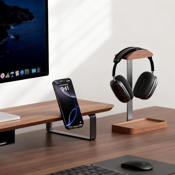 muso wood Walnut Headphone Stand, Wood Headset Stand with Storage Base | Desk Holder for Gaming & Office, Compatible with AirPods Max, Bose, Razer Headsets - Image 8