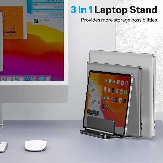OMOTON 3-Slot Multiple Vertical Laptop Stand, Fits All MacBook, Black - Image 7