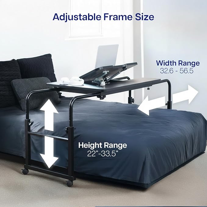 VIVO Mobile Over the Bed and Recliner Table, Tilting Laptop Tray with Height and Length Frame Adjustment, Ergonomic Overbed Kids and Adult Desk on Wheels, Black, DESK-V202B - Image 5