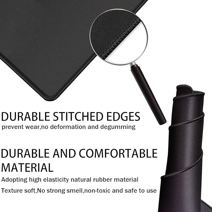 Large Gaming Mouse Pad, Extra Large Big Mouse Pad with Stitched Edge | Mouse Pad Desk, XXL Non-Slip Black Computer Long Mousepad Desk Mat for Gamer, Office & Home, Black - Image 2