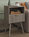 Veegle Nightstand,Modern Bedside Table with Storage Drawer and Open Wood Shelf, Accent Night Stand with Solid Wood Legs for Living Room, Bedroom and Small Spaces,Easy Assembly (Grey Oak) by Unknown