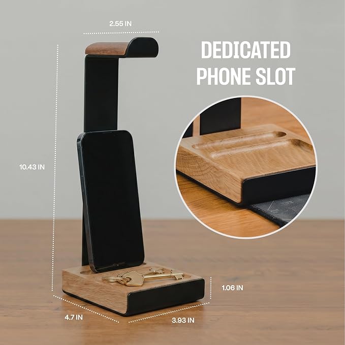 COREMINDED Universal Headphone Stand for Desk, Oak Wood Headset Holder | Fits All Headphones incl AirPods Max, Heavy Duty Solid Wood, Sturdy & Stable, Gaming Headset Organizer, Gift Ready Box - Image 4