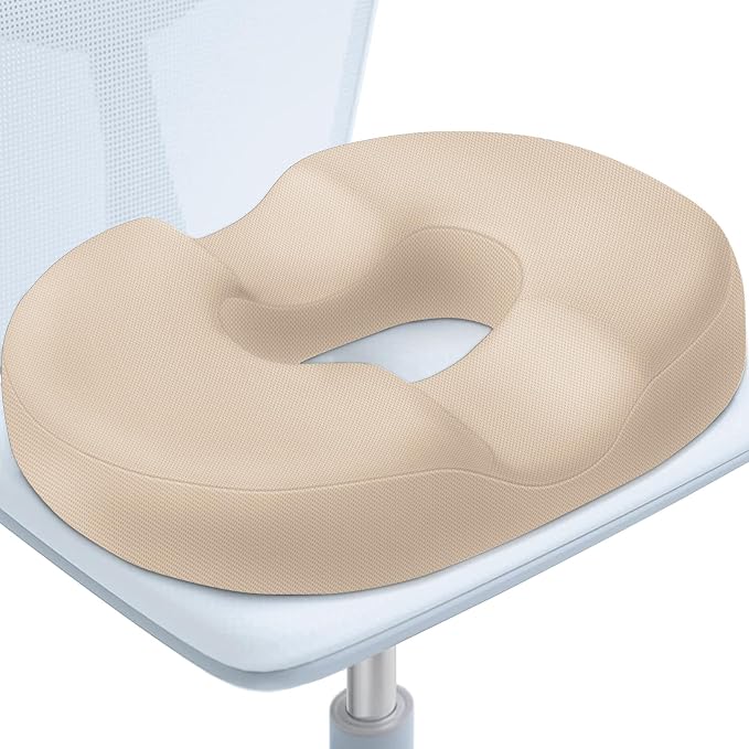 BlissTrends Donut Pillow Seat Cushion, Memory Foam Lifting Cushions | Donut Chair Cushions for Postpartum Pregnancy&Hemorrhoids,Tailbone Pain Relief Cushion for Office&Home Chairs(X-Large, Khaki) by BlissTrends