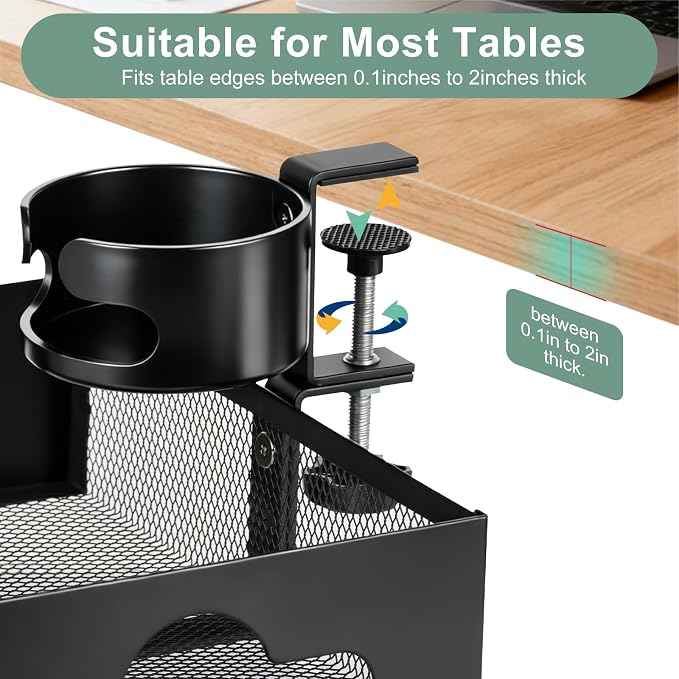 Desk Cup Holder Clamp, Clip On Table Cup Holder with Rotation Drawer - Image 3