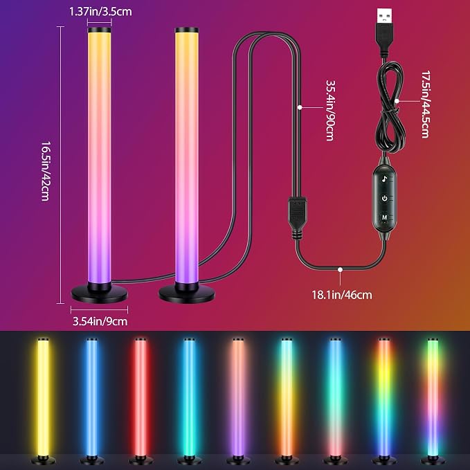 RGB Light Bars 360° FullScreen Illumination 2x16.5-inch Music Sync for Room - Image 6