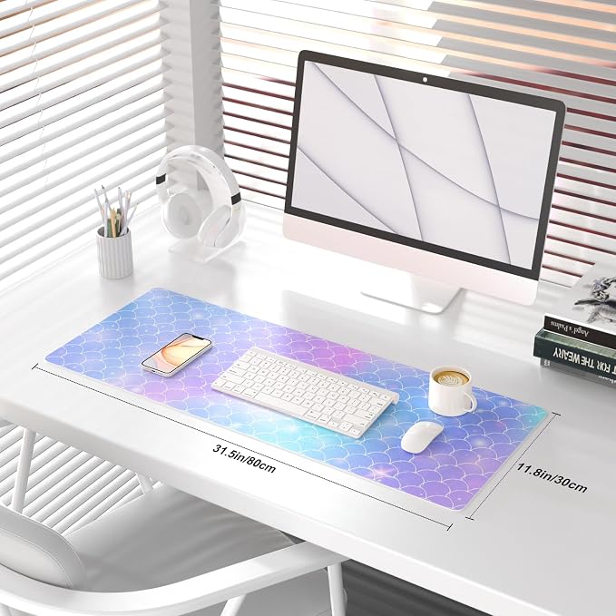 QiyI PU Leather Large Mouse Pad, 31.5" x 11.8", Gradient Fish Scales | Desk Décor Accessories, Extended Size, Waterproof & Easy to Clean, Smooth Surface, Non Slip Desk Organization - Image 2