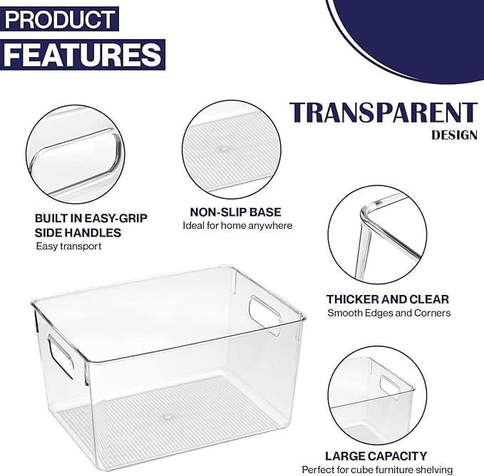 Clear Plastic Storage Bins, Pantry Organizers and Storage Containers Fridge Organizer Bins for Organizing Kitchen Cabinet Organizer Bin Bathroom Freezer Refrigerator Organization - Image 4