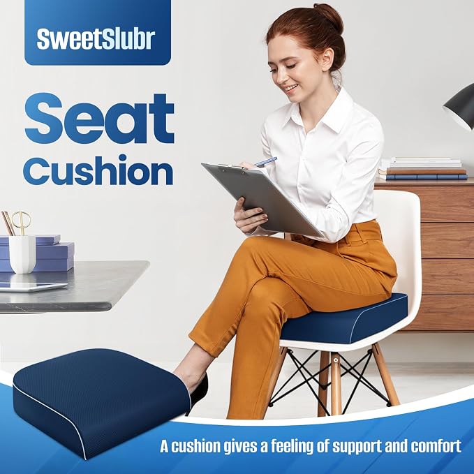 SweetSlubr Seat Cushion, Chair Pad, Memory Foam Tailbone Pain Relief | Office Chair Cushion for Tailbone Pain Relief, Non-Slip Cover, Soft Support for Office Chair, Car Seat,Large/Dark Blue - Image 3
