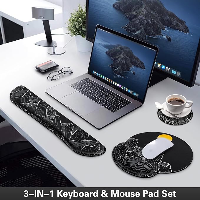 Mouse Pad Black, Ergonomic Keyboard Wrist Rest, Mouse Pad with Wrist Rest - Image 2