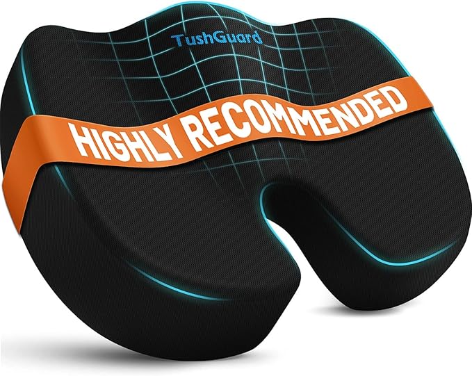TushGuard Memory Foam Seat Cushion for Office Chair, Car Seat, Black, XL | Office Chair Cushion for Car, Airplane - Chair Pad for Long Sitting Sciatica, Hip, Coccyx,Tailbone Pain Relief, Butt Pillow by TushGuardSeatCushonsPillows