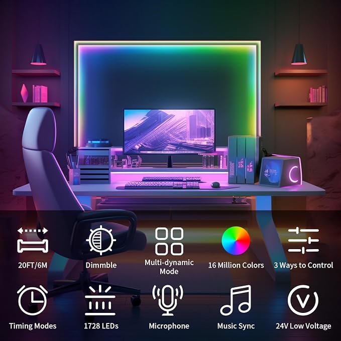 20FT LED Strip Lights COB Smart IC, 24V Color Changing RGB LED Lights - Image 2