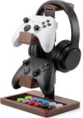 2-in-1 Solid Wood Headset Stand with Dual Game Controller Holder | Gaming Headphone Stand with Storage Base, 6 Joystick Sponge Rings and 8 Thumb Grips Gaming Equipment Accessories for Desk by Dent-de-lion
