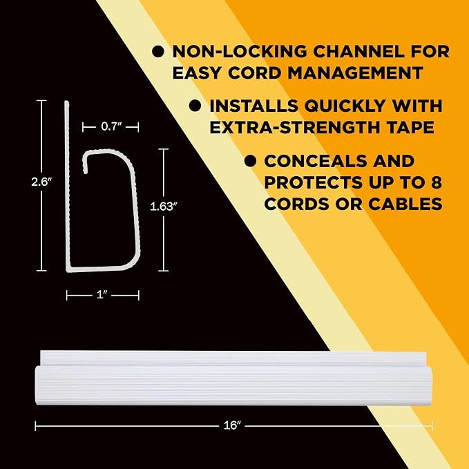 Simple Cord 5 Pack of 16-Inch J Channel Cable Management Under Desk - Easy to Install Adhesive Mount Cord Organizer for Desk, Home Office, No-Drill Wall Cable Organizer (White) - Image 5