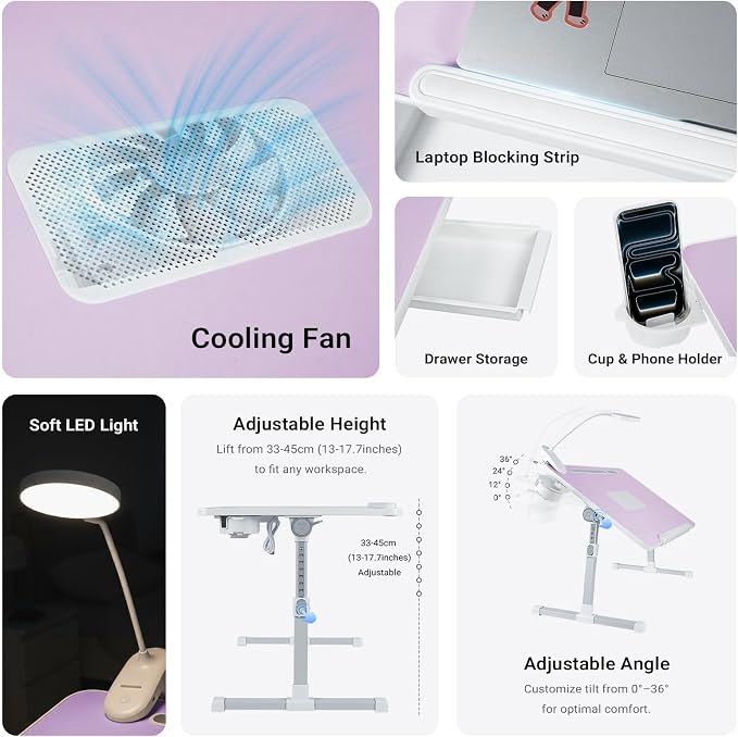iXTRA Adjustable Laptop Lap Desk with Cooling Fan USB Light for Adults - Image 2