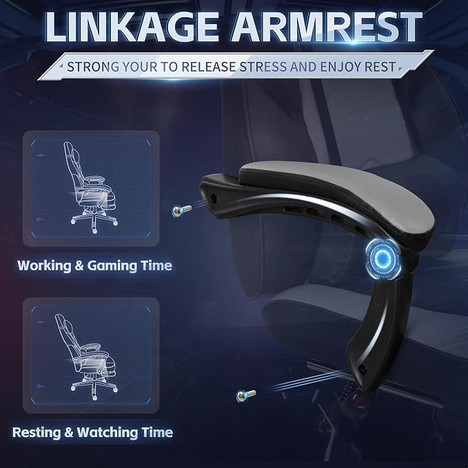 DL-win Gaming Chairs for Adults, Computer Chair with Footrest and High Back, Big and Tall Gamer Chair's with Massage Lumbar Support, 360° Swivel Height Adjustable Gaming Chair, Grey - Image 7