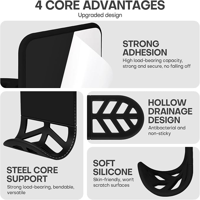 Wall Mount Headphone Stand, 2-in-1 Bendable Silicone Controller Holder, Adhesive Under Desk Hook for Gaming Office & Home, Fits All Headphones for PS5 Xbox Controllers - 1 Pack (Black/White) - Image 7