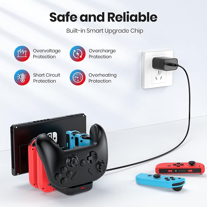NEWDERY 6-in-1 Charger Dock for Nintendo Switch Pro Controller and Joy con - Image 5