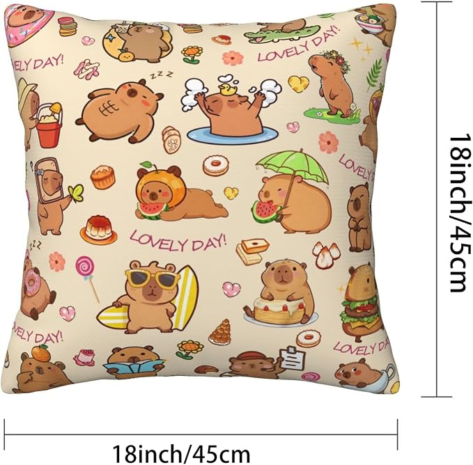 Capybara Throw Pillow Covers Set of 2, Soft 18x18 Inch Pillow Cases, Cute Capybaras Gifts for Girls, Home Decor for Living Room Bedroom Kids Room (capabara2) - Image 2