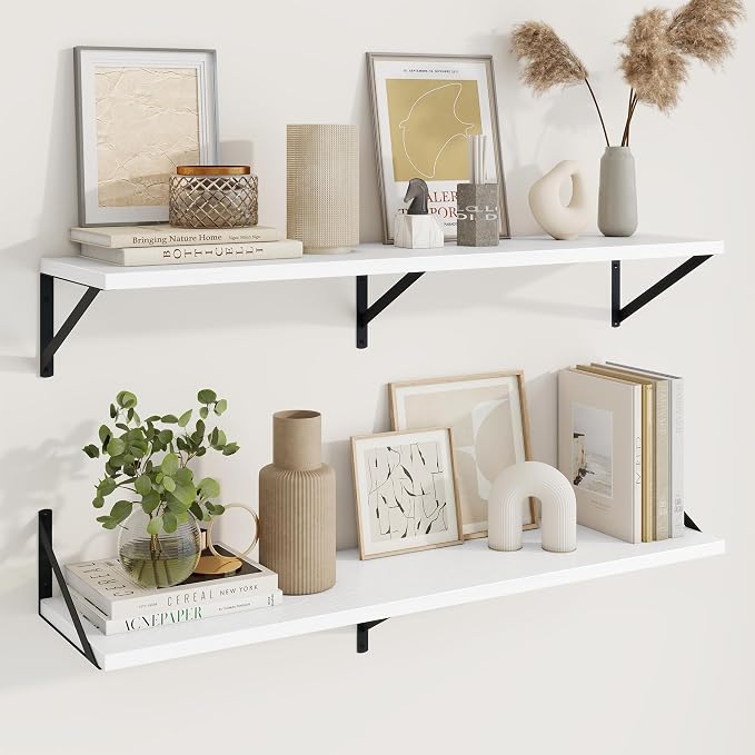 Axeman Deep Floating Shelves, 40'' x 10'' White Wall Shelves Set of 2 by Axeman