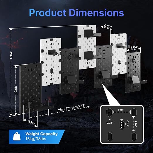 PEGZONE Controller and Headphone Holder Wall Mount, 7pcs, Black & White | Modular Gaming Pegboard with Accessories, Controller Stand, Disc Shelf Organizer - Image 6