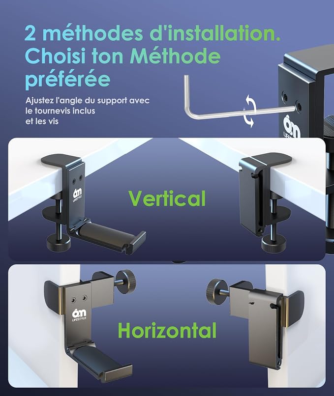 6amLifestyle Foldable All Aluminum Headphone Hook Holder for Desk, Under Desk Headphone Hanger Stand with Cable Organizer, Headset Holder Clamp for PC Gaming Headsets, Bag Hooks Accessories - Image 4