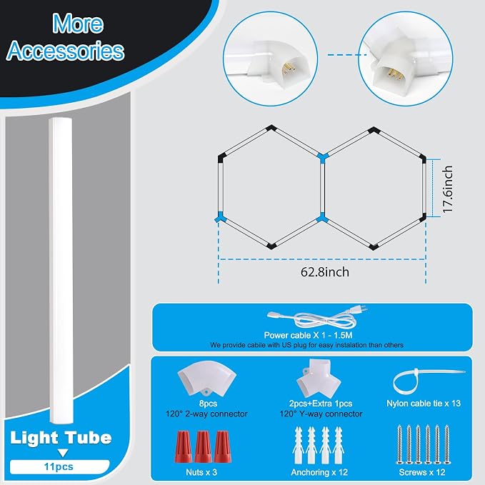 LZHOME LED Hexagon Garage Light: 12700LM Car Detailing Shop Light, DIY Splicing Ceiling & Wall Decor Lights, for Workshop Basement Gym Warehouse Bar Gaming Room - Image 7