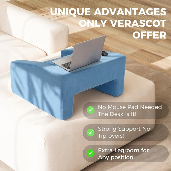 Reading Pillow for Gaming Lap Desk Pillow for Laptop with Pocket Foldable Memory Foam Bed Desk for Reading Working Crocheting Gaming Arm Rest on Bed/Sofa/Floor/Couch/Car (Blue Foldable) - Image 2