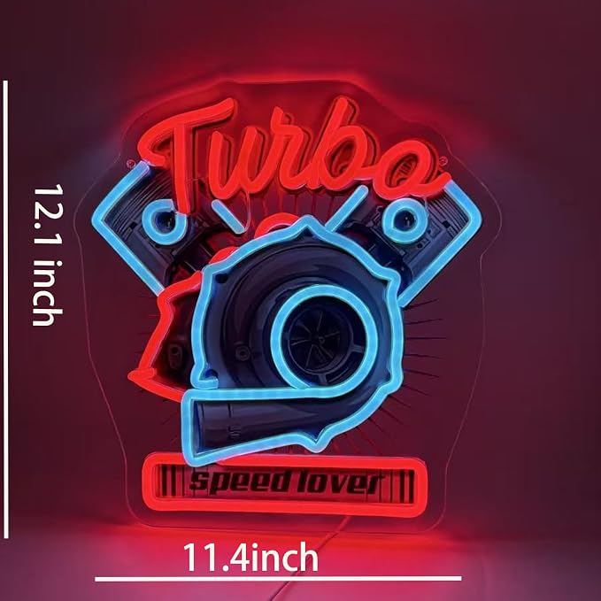 Turbo Neon Sign Led Light Up Sign For Speed Lover Pop Art With UV Printed background Room Wall Decor Man Gaming Room, Kids Room, Bar Decoration, Birthday Party Gifts - Image 4