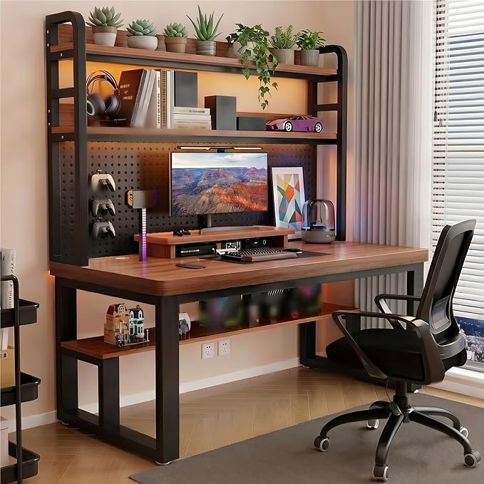 47in Gaming Desk with Pegboard and Hutch Computer Workstation | Optimize Your Space with This Study Table. Features A Steel Frame, Vertical Hutch, and Storage Shelves.(G,120CM/47.2IN) by Unknown