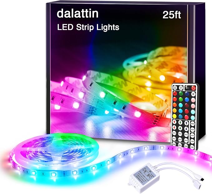 dalattin Led Lights for Bedroom 25ft RGB 5050 Led Strip Lights Color Changing Kit with 44 Keys Remote Controller and 12V Power Supply Led Light Strips Indoor Decoration,Easter Decor by dalattin