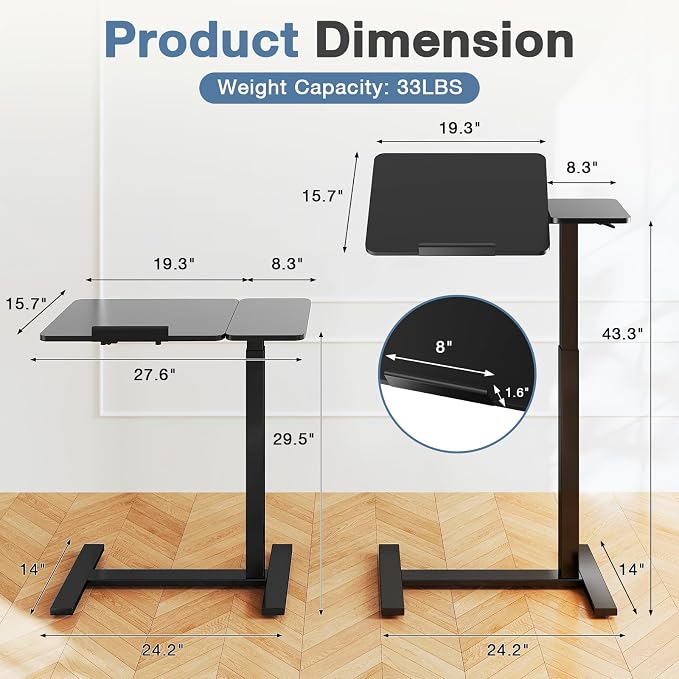 DUMOS Adjustable Bedside Overbed Table with Wheels, Black - Image 5