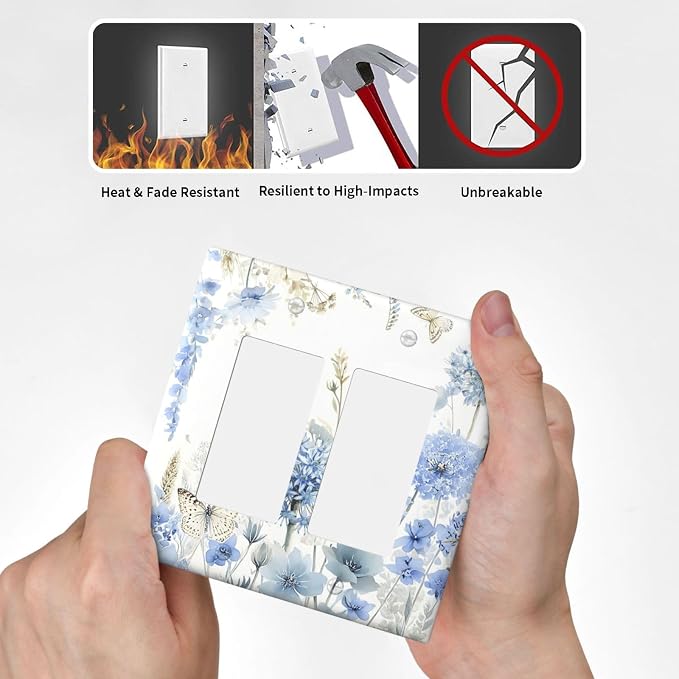 Decorative Outlet Covers Blue Floral Hydrangea Watercolor Wildflower 2 Gang Light Switch Cover Plate Double Rocker Wall Plate Gfci Switch Plate Covers Plug Faceplate for Bathroom Decor - Image 6