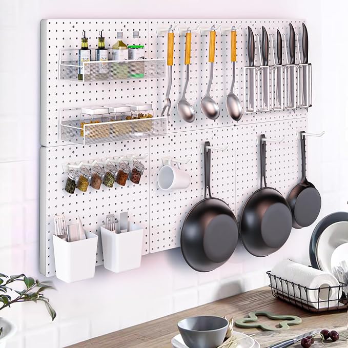 FZK Modular Plastic Peg Board Wall Organizer Kit, 16x16, White | Features 33 storage accessories, heavy duty 200 pounds capacity, suitable for craft room, kitchen and office wall - Image 8