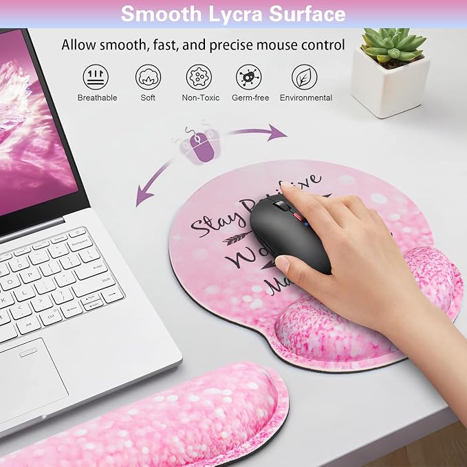 Mouse Pad with Wrist Rest Set Pink, 3-in-1 Wrist Support Mousepad Set,Gaming Mat Pad with Anti-Skid Base,Ergonomic Mouse Pad,Memory Foam Keyboard Gel Wrist Rest - Image 4
