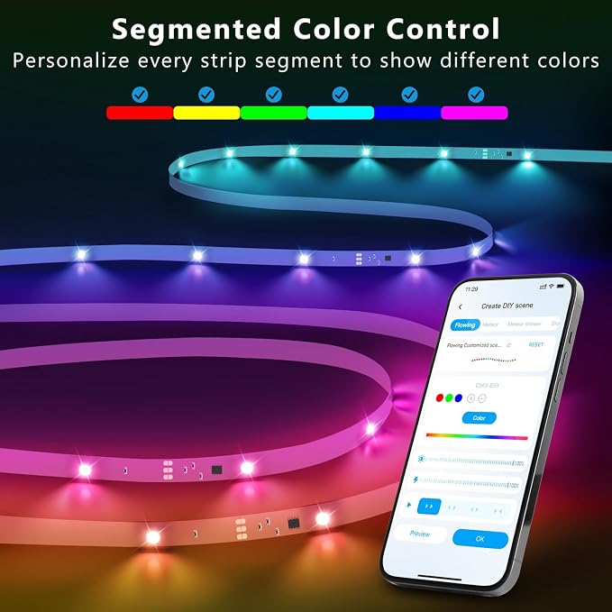DAYBETTER 100ft Smart IC LED Strip Lights, BGRIC LED Lights for Bedroom, DIY Multiple Colors on One Line, App Control Color Changing Strip Lighting Music Sync Home Decor(1 Roll) - Image 5