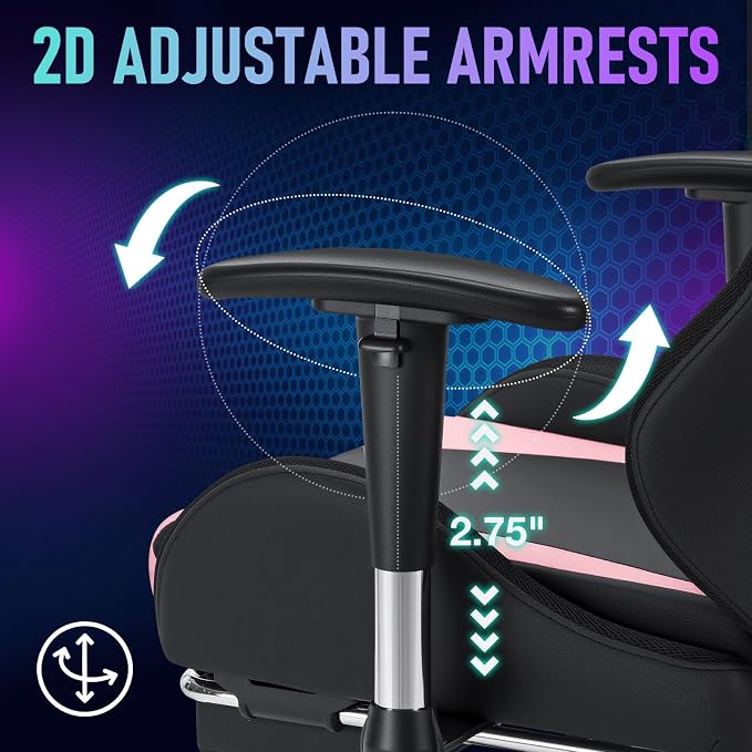 HOFFREE RGB Gaming Chair for Kids LED Computer Chair 155°Recliner-Pink | PC Game Chair with Lights Gamer Chair for Boys Teens 8-15 Video Game Chairs with Footrest and Lumbar Support Racing Style - Image 7