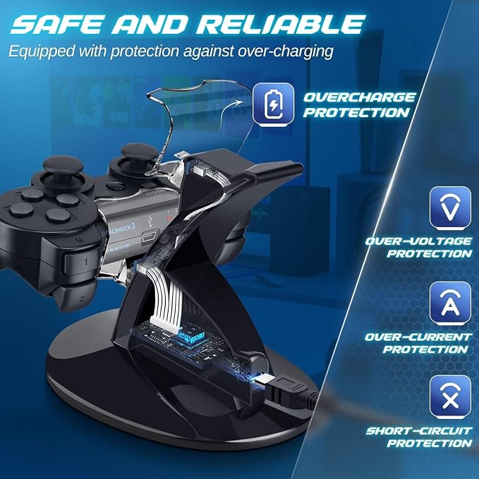 TNP Compatible with PS3 Controller Charger Stand for Sony Playstation 3 Controller compatible with Dualshock 3 Charging, 2 Tier Docking Station Stand and 2 USB PS3 Cable ports with LED Indicators - Image 6