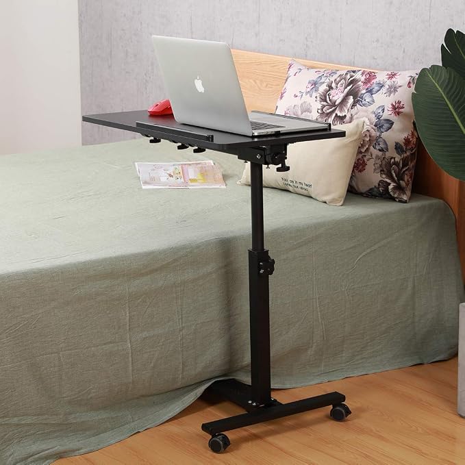 TigerDad Over Bed Table with Wheels Adjustable | Rolling Laptop Table Overbed Desk Hospital Tray Table Sofa Chair Side Table (Black) - Image 4