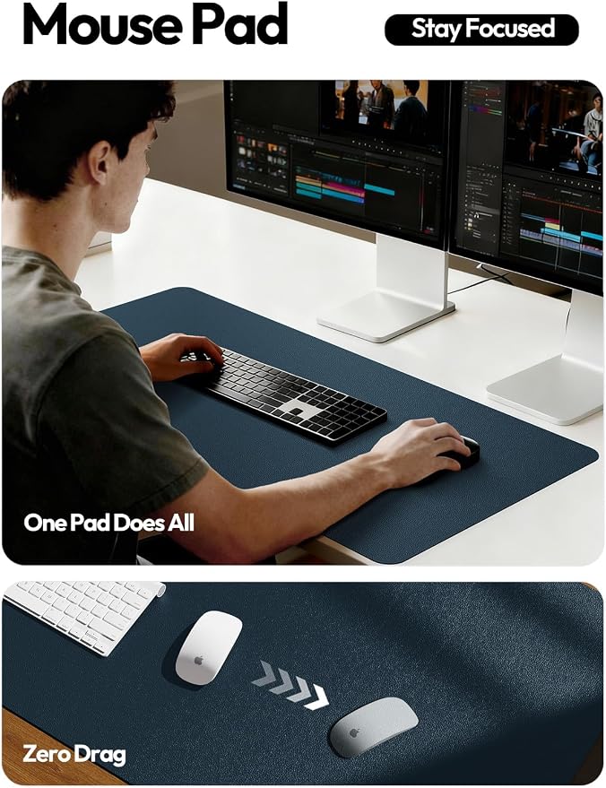 YSAGi Leather Desk Pad Protector, Office Desk Mat, Large Mouse Pad, Non-Slip PU Leather Desk Blotter, Laptop Desk Pad, Waterproof Desk Writing Pad for Office and Home (Dark Blue,55" x 17.2") - Image 5
