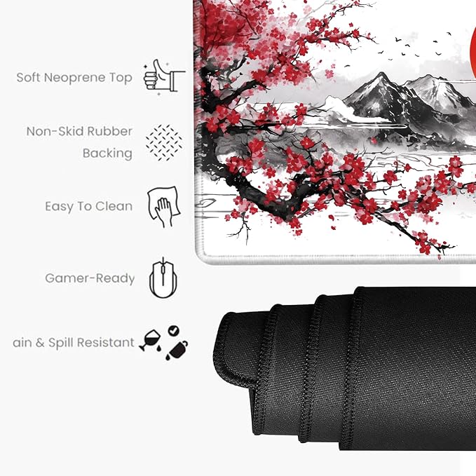 48x24 Mouse Pad Giant Cherry Blossom Desk Mat Large Mousepad Gaming Red Sakura Mouse Mat Huge Oversized Desk Pad XXXXL Computer Mat for Office Work Women - Image 3