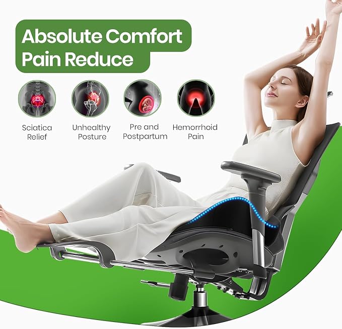 A-Pce Ergonomic Seat Cushion, Non-Slip Seat Cushion for Office Chair, Black | Suitable for Office Chair & Car Seats, Ideal for Long Sitting at Work, Offers Lower Back Pain Relief - Image 2