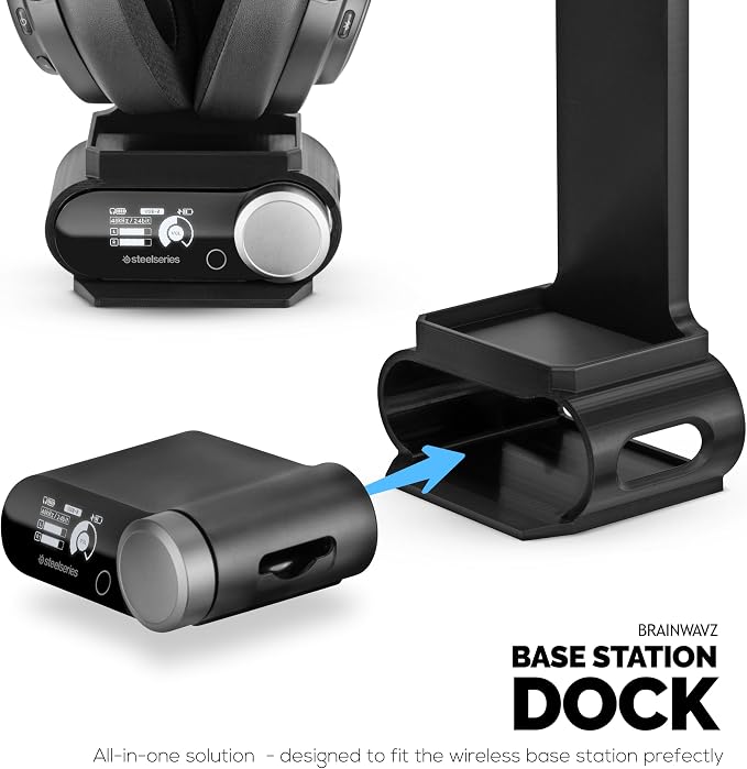 BRAINWAVZ Headphone Stand Designed for Steelseries Arctis Nova Pro, Elite and Pro Omni Wireless Headsets with Dock for the Wireless Base Station (HPS01) - Image 4