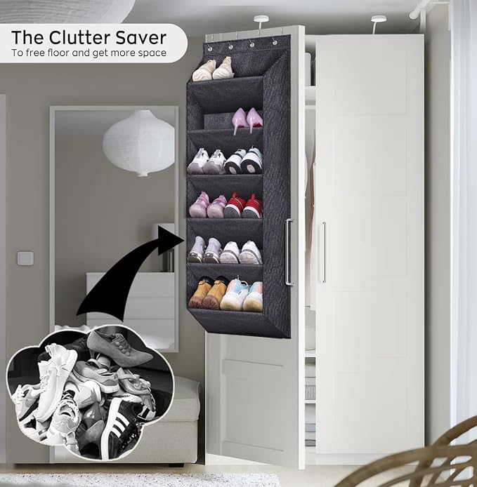 SLEEPING LAMB Over The Door Shoe Organizer for Closet with Large Deep Pockets, Narrow Shoe Rack for Door Hanging Boots Storage, Black - Image 6