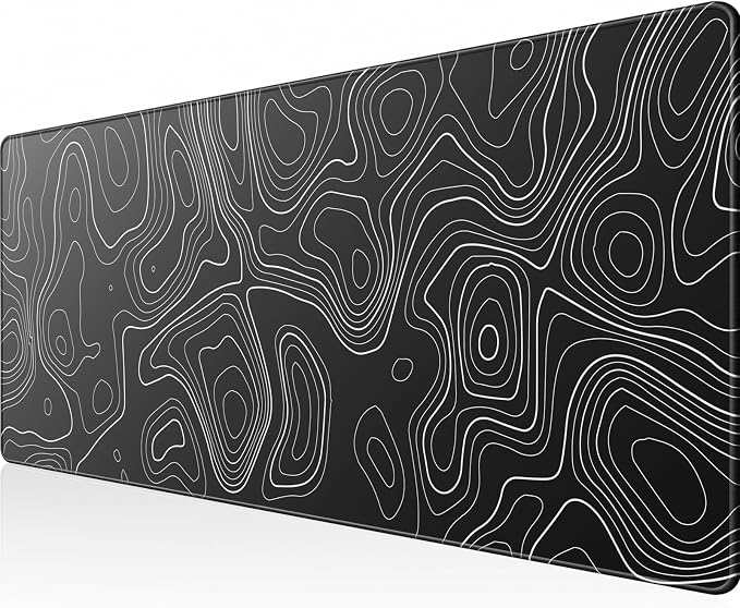 KTRIO Large Gaming Mouse Pad, 31.5 x 11.8 in, Black Topographic, XL | Smooth Micro-Weave Surface, Artistic Pattern Design, Non-Slip Rubber Base, Durable Stitched Edges , Office & Home Use by KTRIO